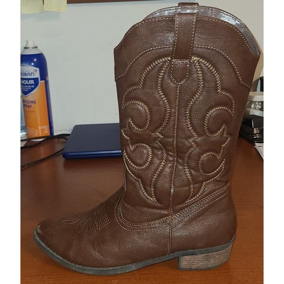 Cat And Jack Montana Unisex Western Boots Brown Faux Leather Side Zip Size 5 - Picture 1 of 9